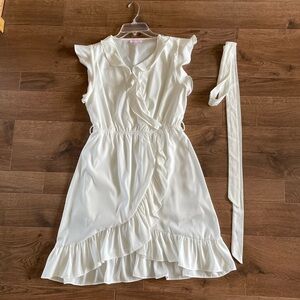 Pink Lily White Ruffle Dress: Size S